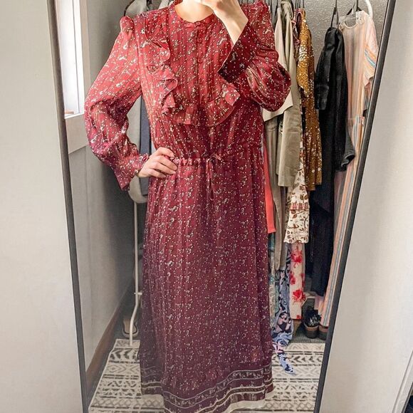 Paris Atelier & Other Stories Peasant Maxi Dress Satin Ruffle 8 - Picture 3 of 7